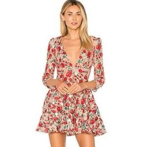 Lovers + Friends Vira Red Floral Embroidered Lace V-Neck Mini Dress XL
